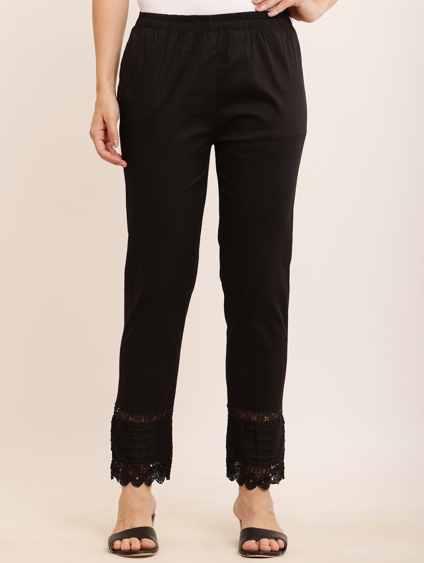 women black cotton lycra cigarette pants - 21502216 - Zoom Image - 0