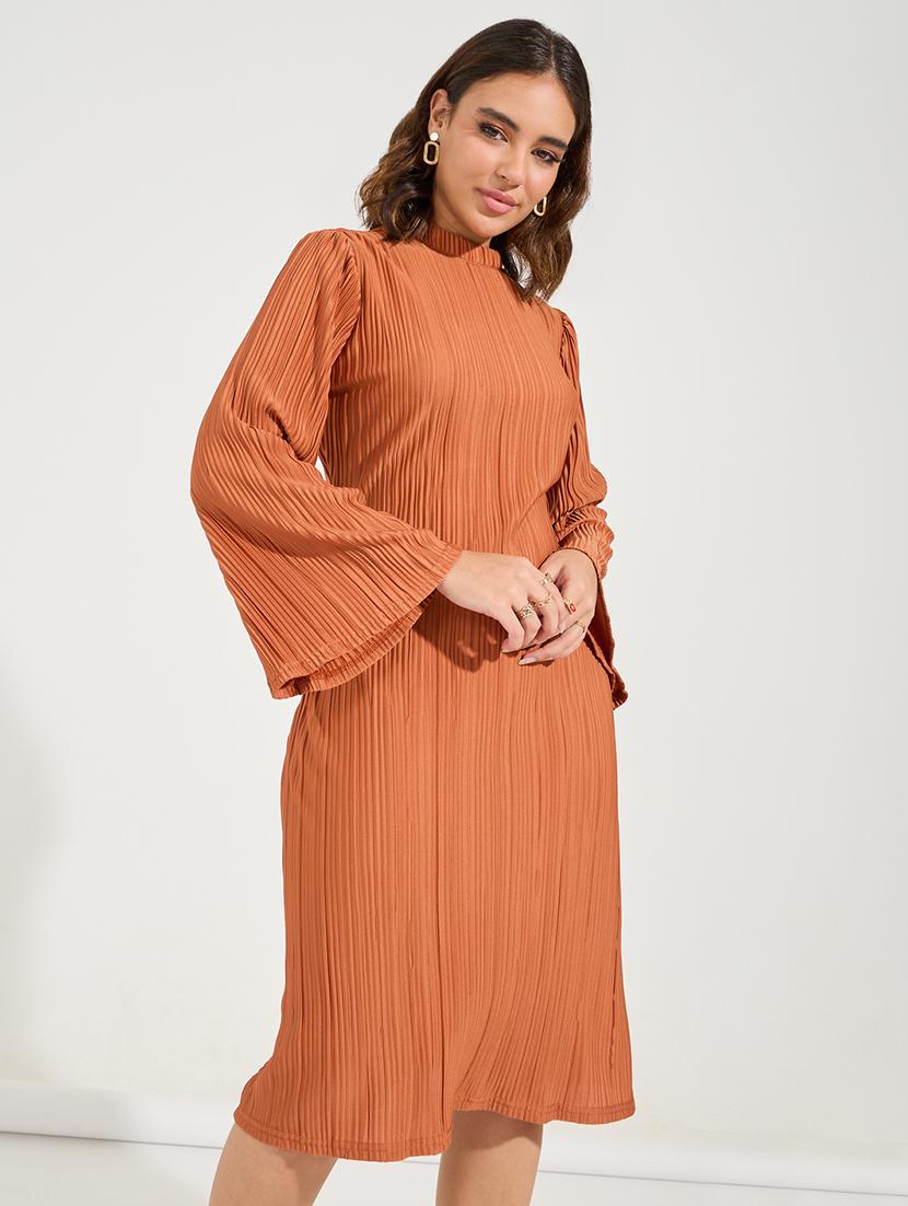 women brown polyester a-line dress - 21504009 - Standard Image - 3