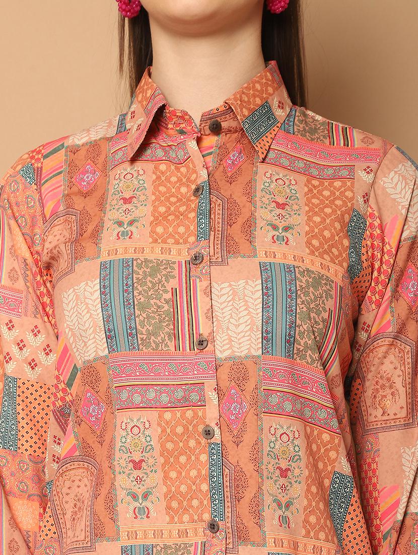 women orange printed shirt and trouser co-ord set - 21506930 - Standard Image - 5
