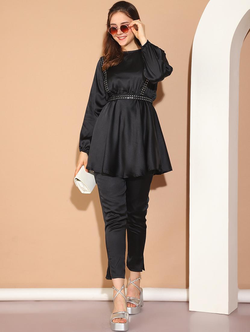 women black self design top and trouser co-ord set