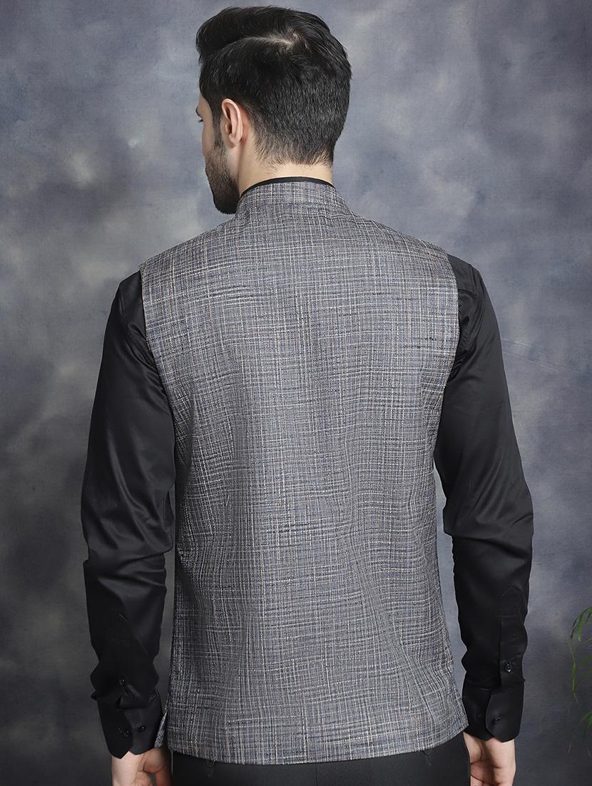 men mandarin neck solid nehru jacket - 21506949 - Standard Image - 3