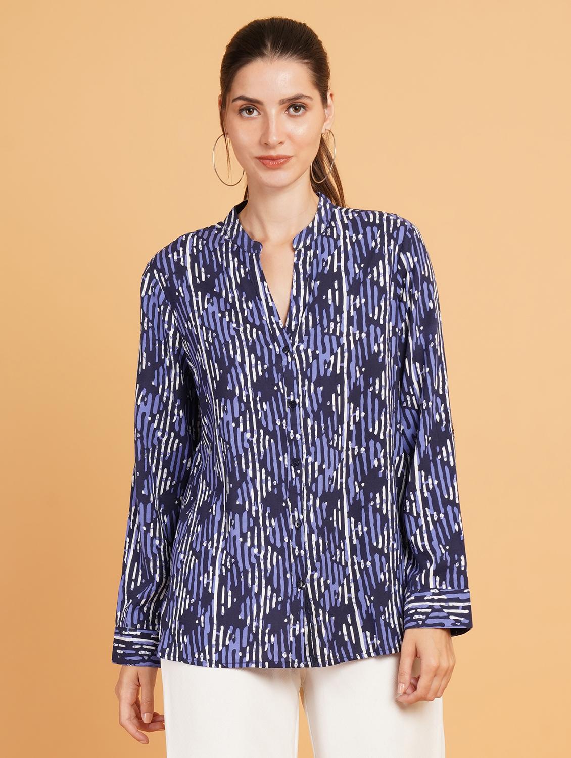 women blue cotton regular shirt