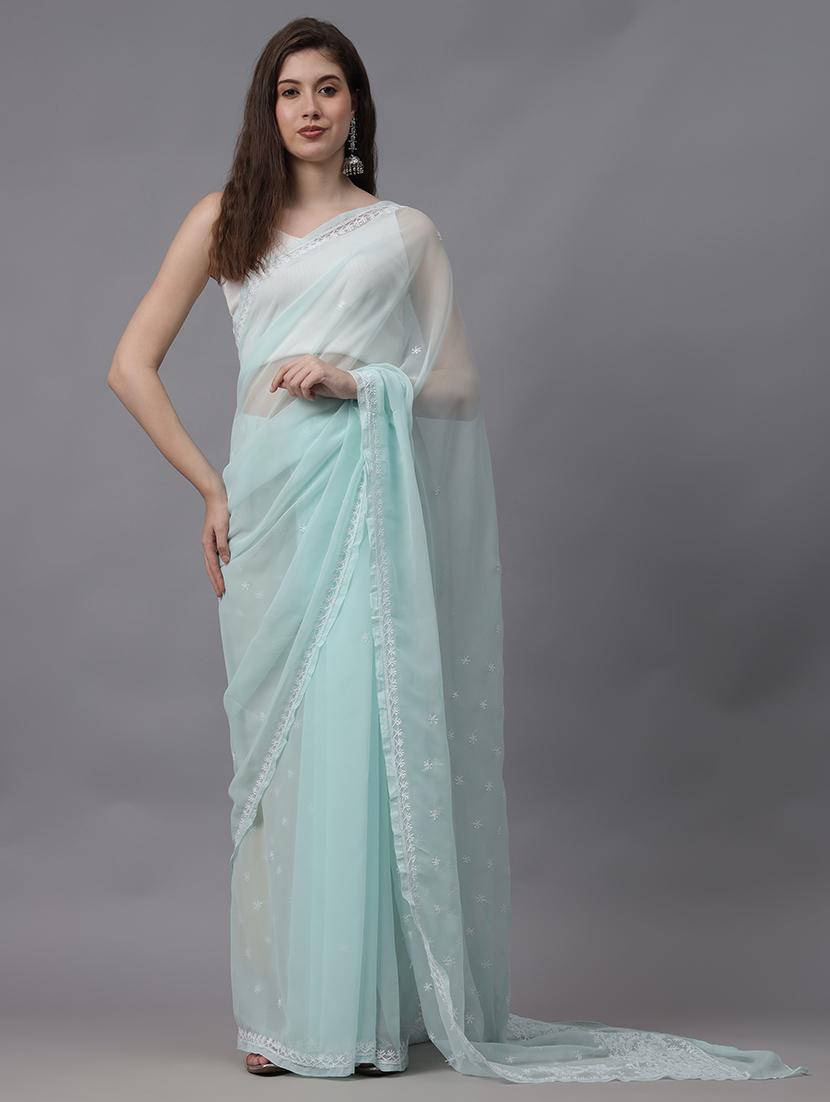 women chikankari work saree