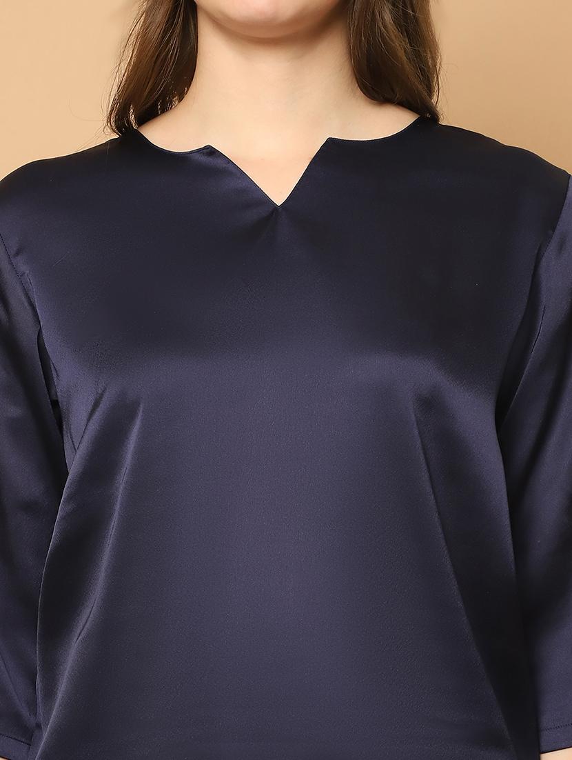 women navy blue polyester pyjama nightwear set - 21512036 - Standard Image - 5