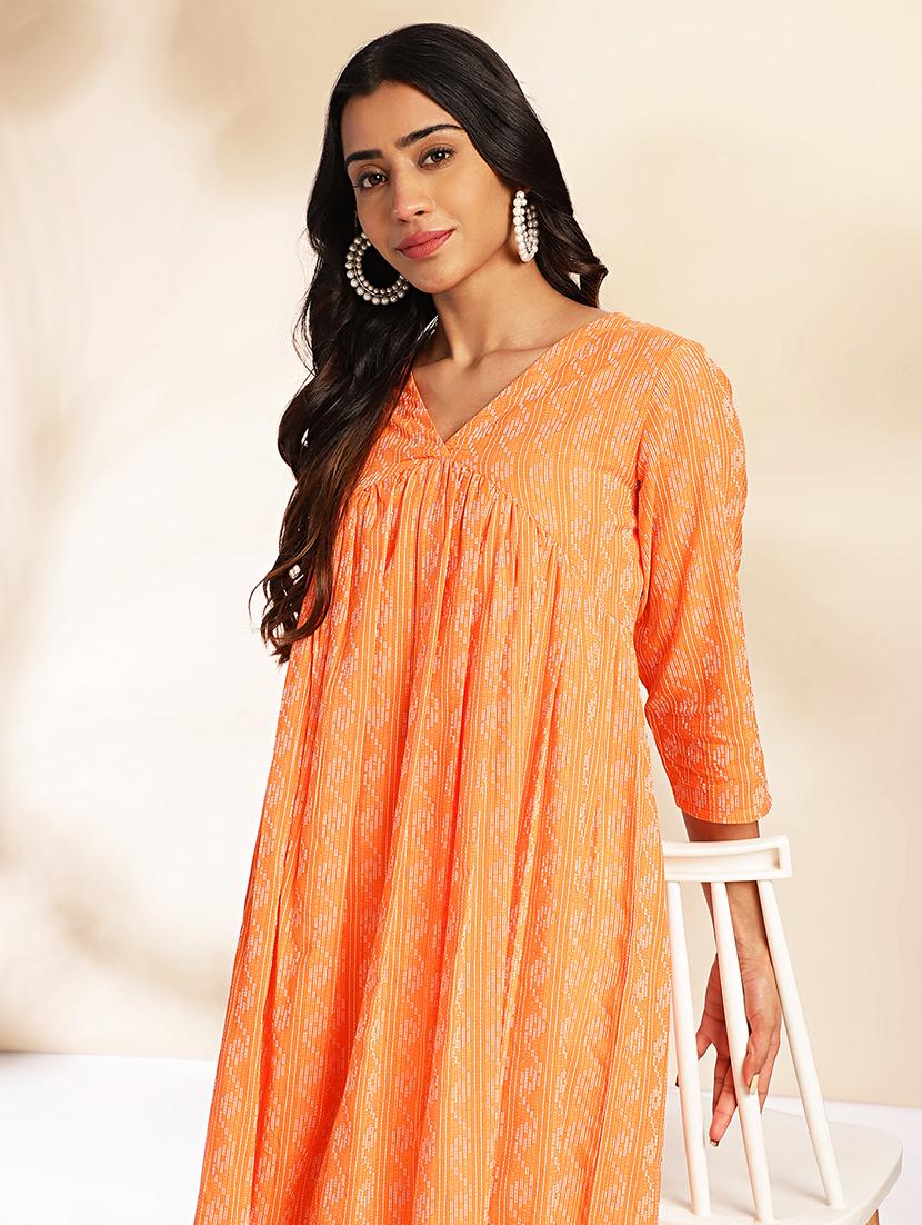 orange cotton flared kurta - 21512799 - Standard Image - 5