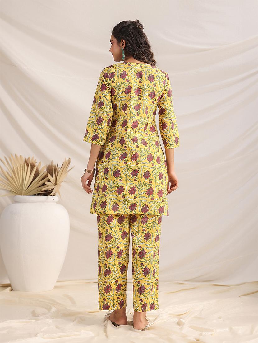 women yellow floral notch neck co-ord set - 21512861 - Standard Image - 2