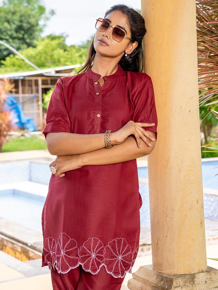 women maroon embroidered co-ord set - 21513365 - Standard Image - 6