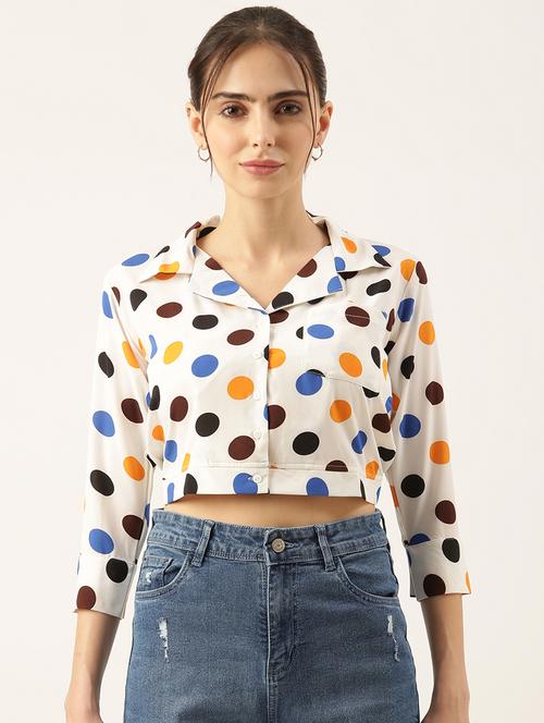 women white polka dots printed crop top - 21515180 - Very Small Image - 1