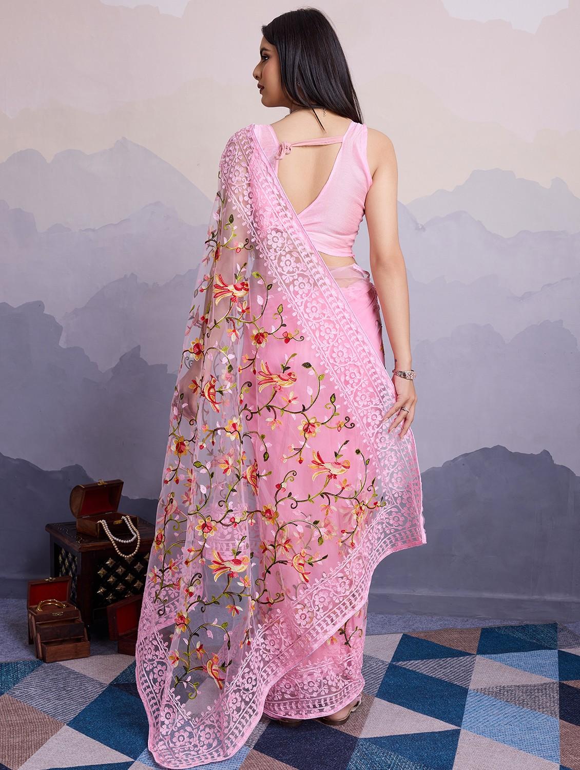 women pink embroidered saree with blouse - 21520923 - Standard Image - 3
