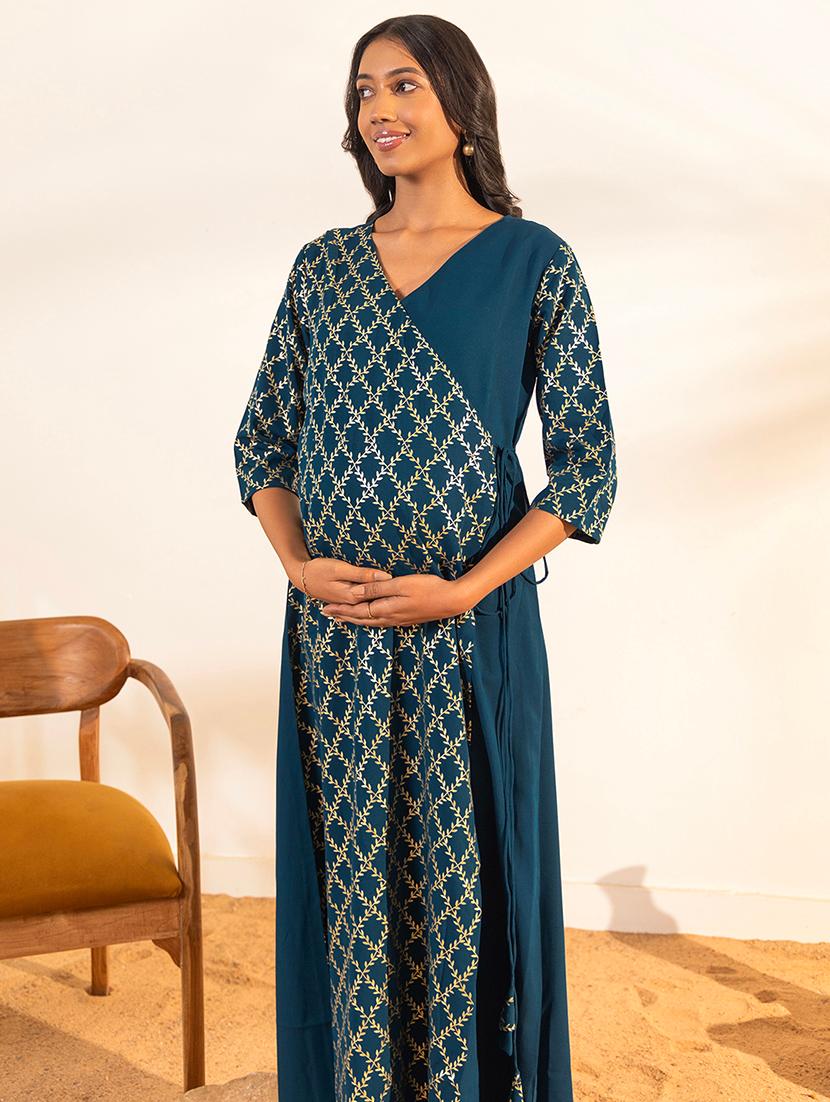 women teal crepe maternity wear kurta - 21521085 - Standard Image - 2