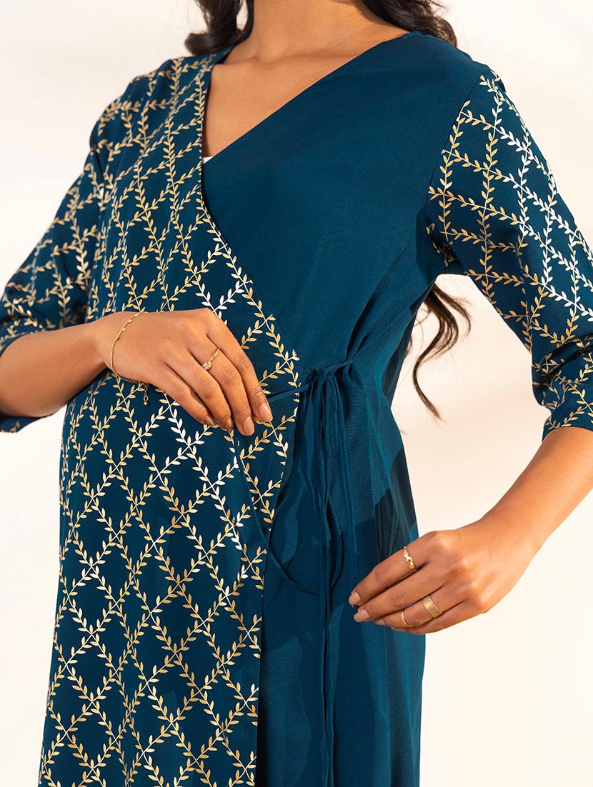 women teal crepe maternity wear kurta - 21521085 - Zoom Image - 4