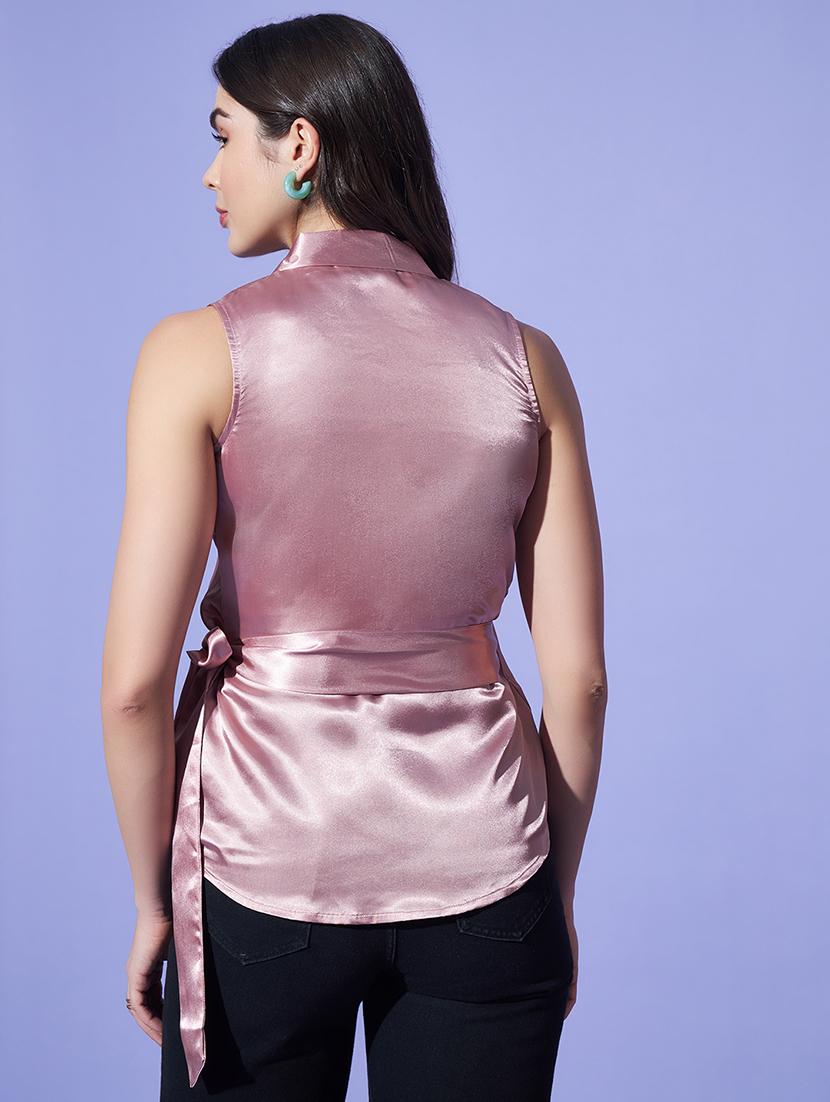women solid pink wrap top - 21522756 - Zoom Image - 3