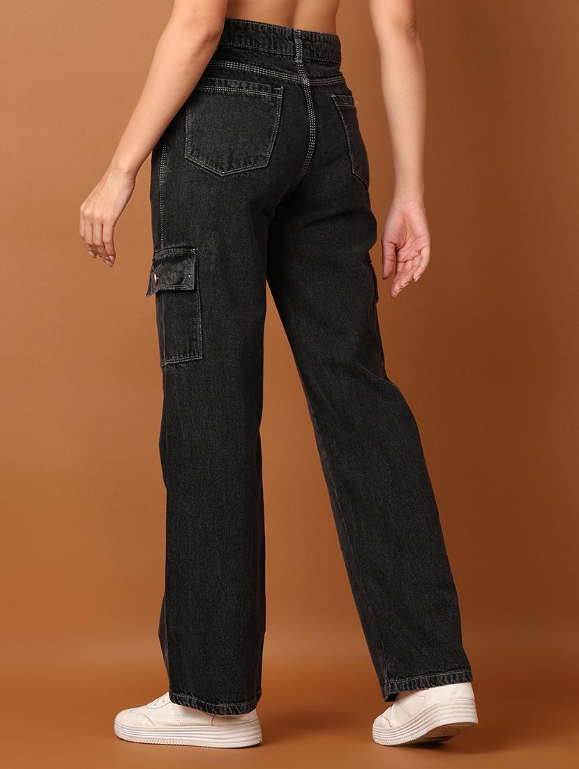 women solid mid rise denim cargo - 21522905 - Standard Image - 3