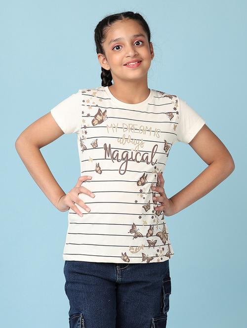Girls Printed Round Neck Cotton Tee - 21522929 - Very Small Image - 1