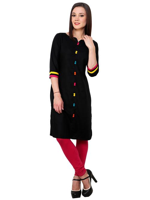 women black notch neck straight kurta - 21523217 - Very Small Image - 1
