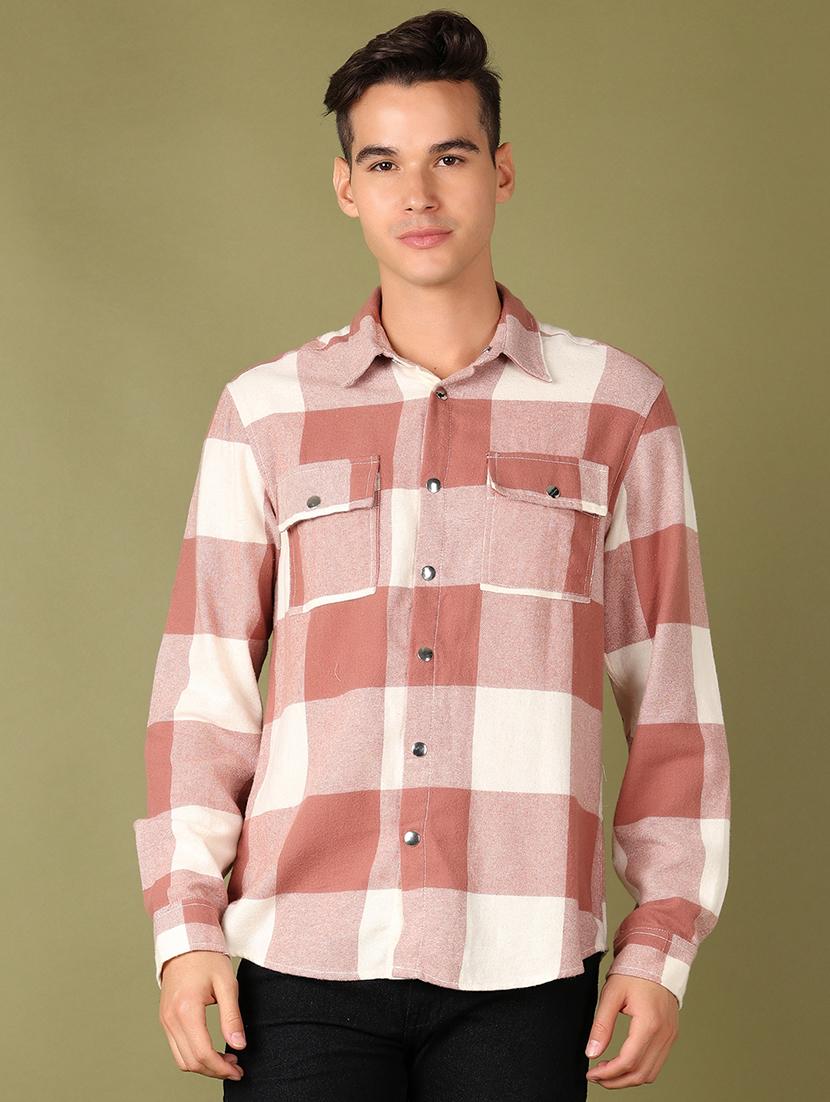 men checks long sleeves casual shirts - 21524077 -  Standard Image - 1