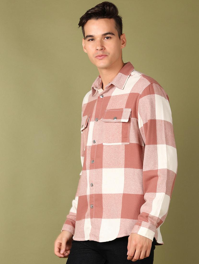 men checks long sleeves casual shirts - 21524077 - Standard Image - 2