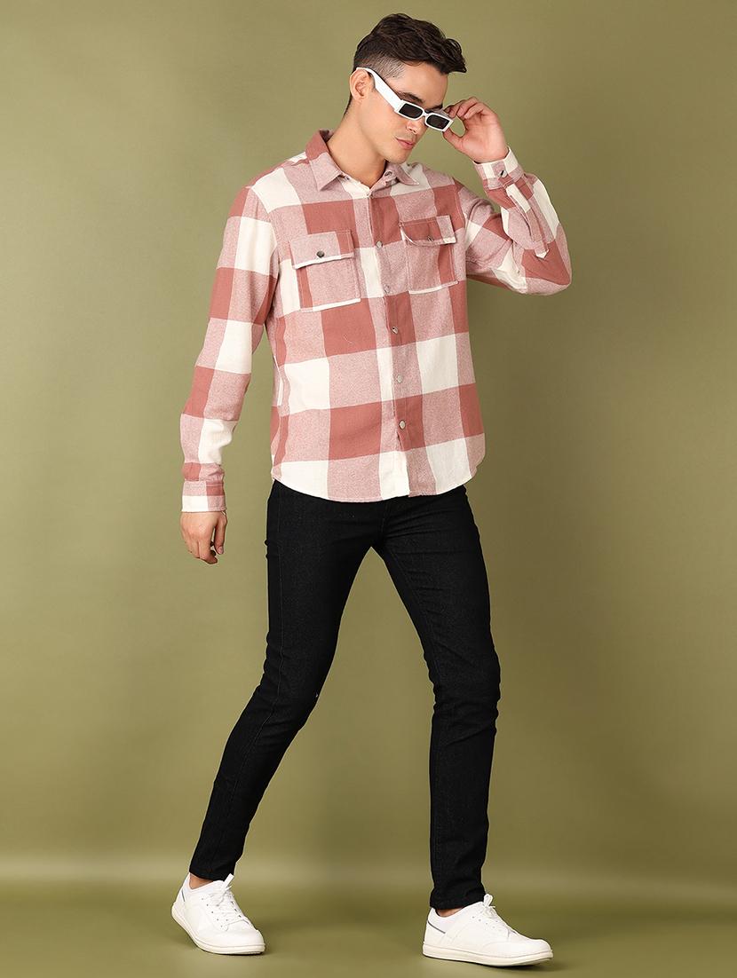 men checks long sleeves casual shirts - 21524077 - Zoom Image - 4