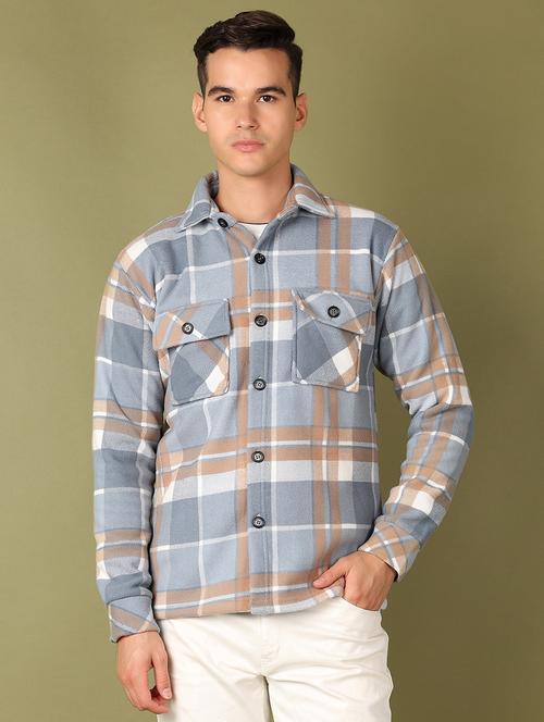 men grey checks long sleeve shacket - 21527427 - Very Small Image - 1