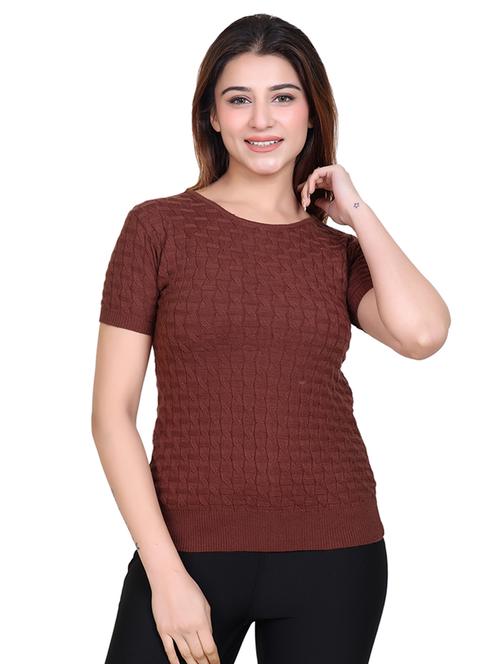 women brown poly blend regular t-shirt - 21529200 - Very Small Image - 1