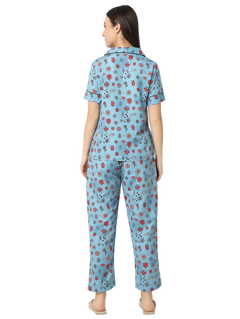 women light blue cotton pyjama nightwear set - 21529288 - Standard Image - 3
