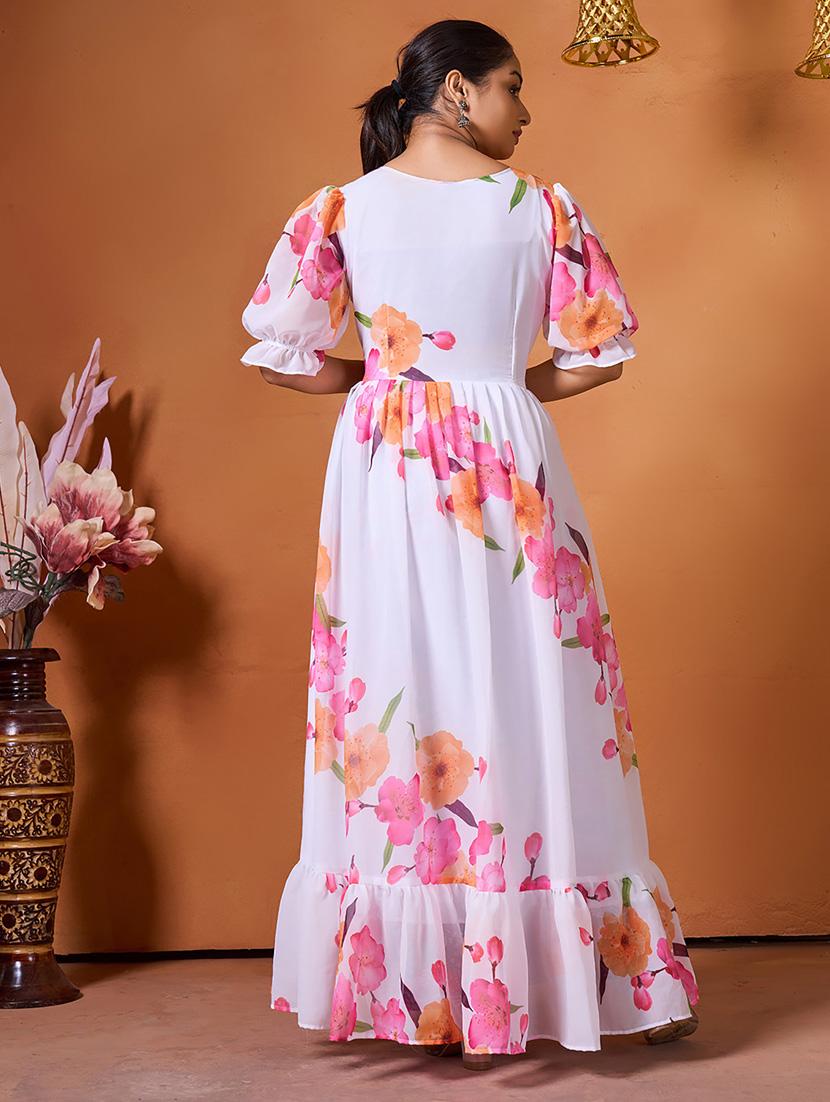 women floral print puff sleeves tiered dress - 21529584 - Standard Image - 2