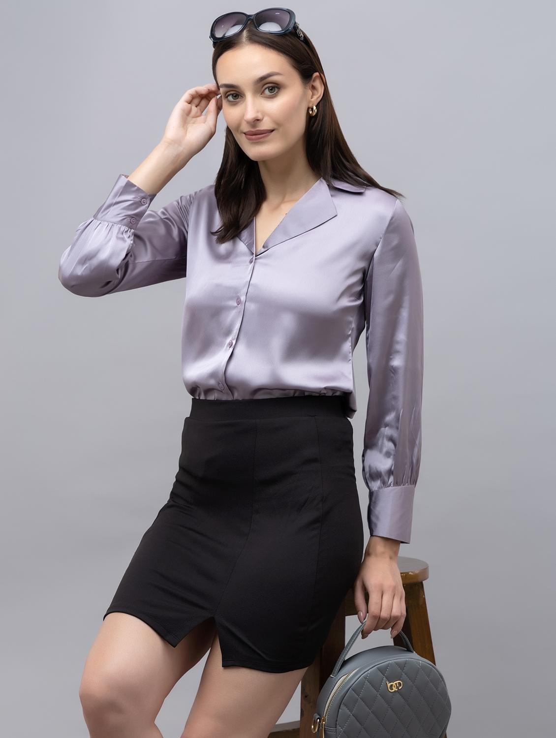 women lavender satin regular shirt - 21529981 - Standard Image - 3