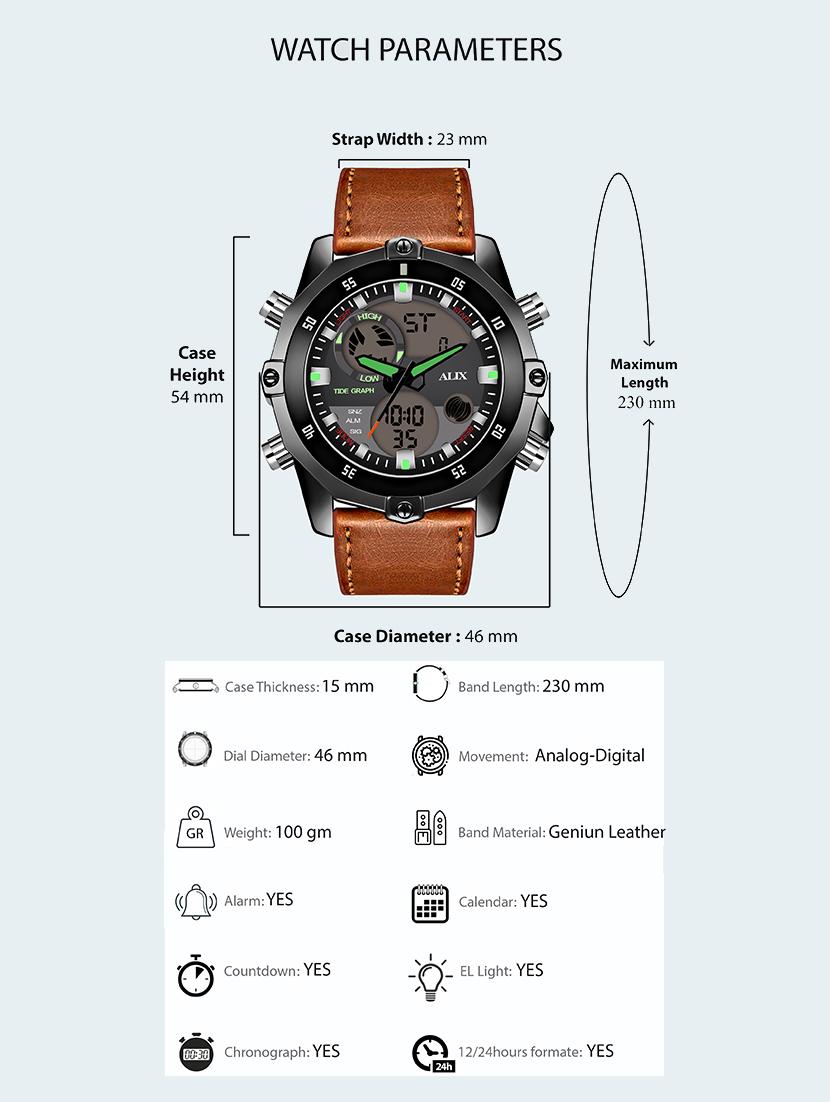brown color sports stylish features loaded leather sports analog-digital watch - for men 3032 - 21530050 - Standard Image - 5