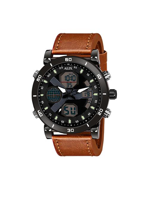 black color sports stylish features loaded leather sports analog-digital watch - for men 3042 - 21530052 - Standard Image - 0