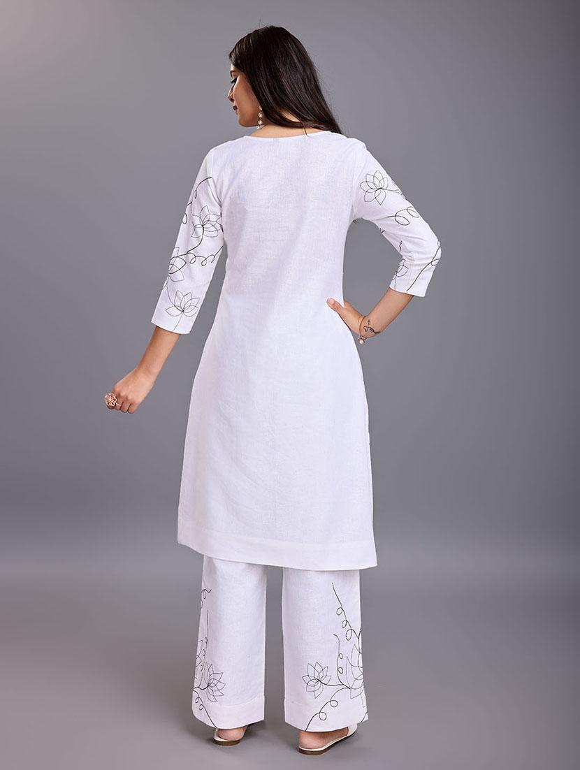 women white cotton blend top and trouser co-ord set - 21530151 - Standard Image - 3