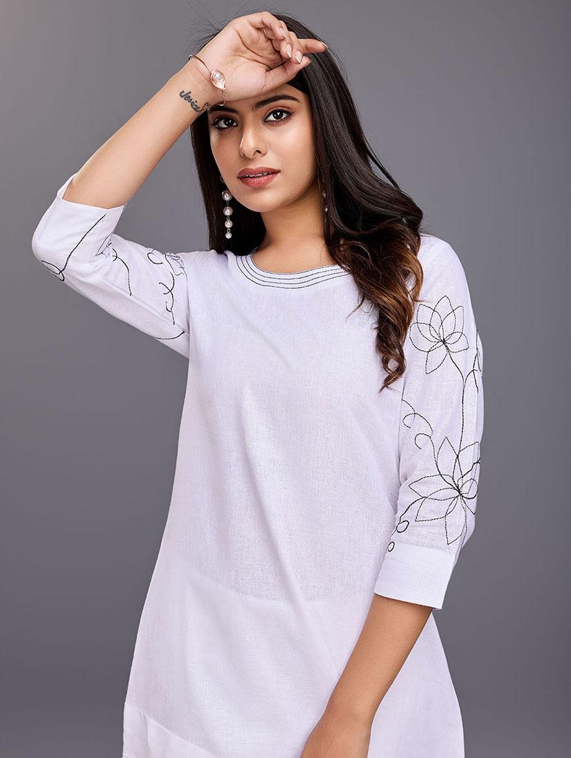 women white cotton blend top and trouser co-ord set - 21530151 - Standard Image - 4