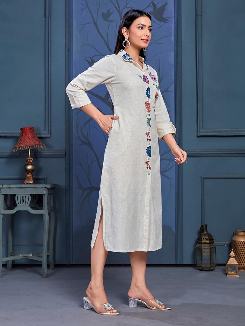 women beige cotton blend shirt dress - 21530172 - Zoom Image - 2