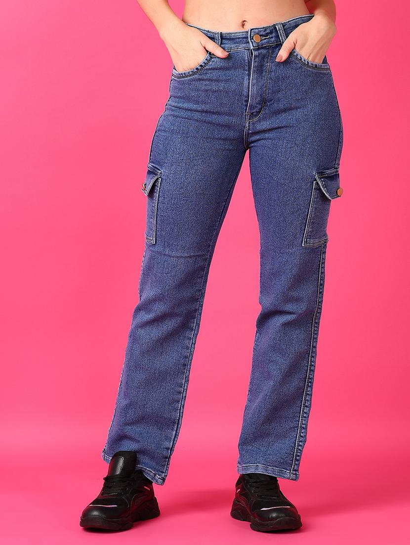 women solid mid rise denim cargo - 21531497 - Zoom Image - 0