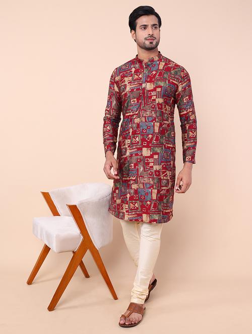 men printed kurta churidar ethnic wear set - 21533061 - Very Small Image - 1