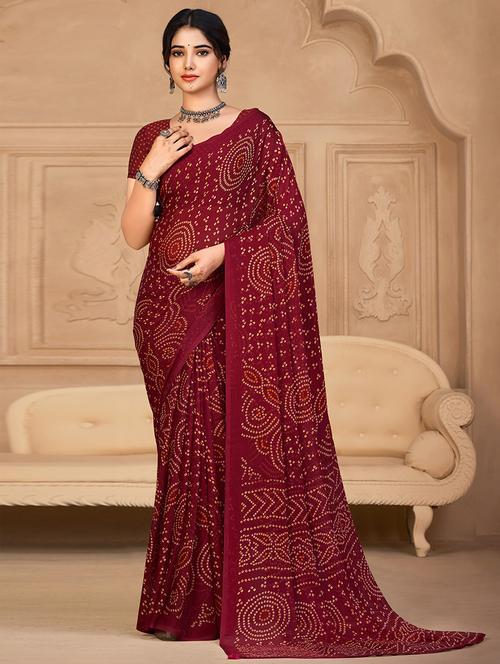 women bandhani printed saree with blouse - 21533407 - Standard Image - 0