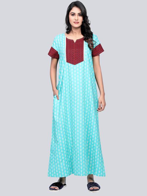 women printed notch neck short sleeves nighty - 21536739 - Very Small Image - 1