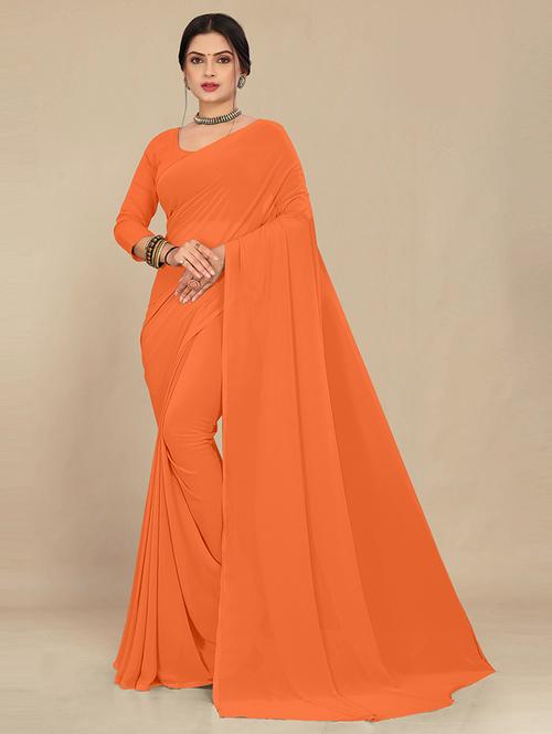 women orange plain saree  - 21538964 - Very Small Image - 1