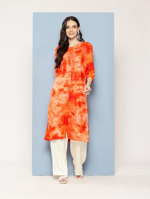 women tie & dye round neck straight kurta - 21539095 - Very Small Image - 1