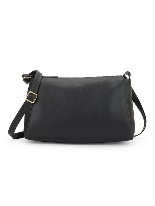 globus women black vegan leather textured rectangular sling bag with adjustable strap - 21541620 - Very Small Image - 1