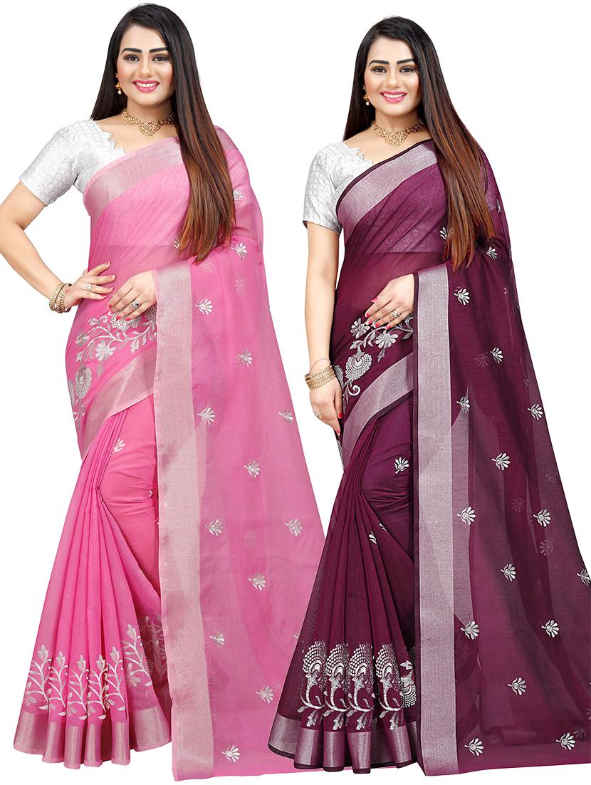 women pack of 2 self design combo sarees - 21543876 - Zoom Image - 0