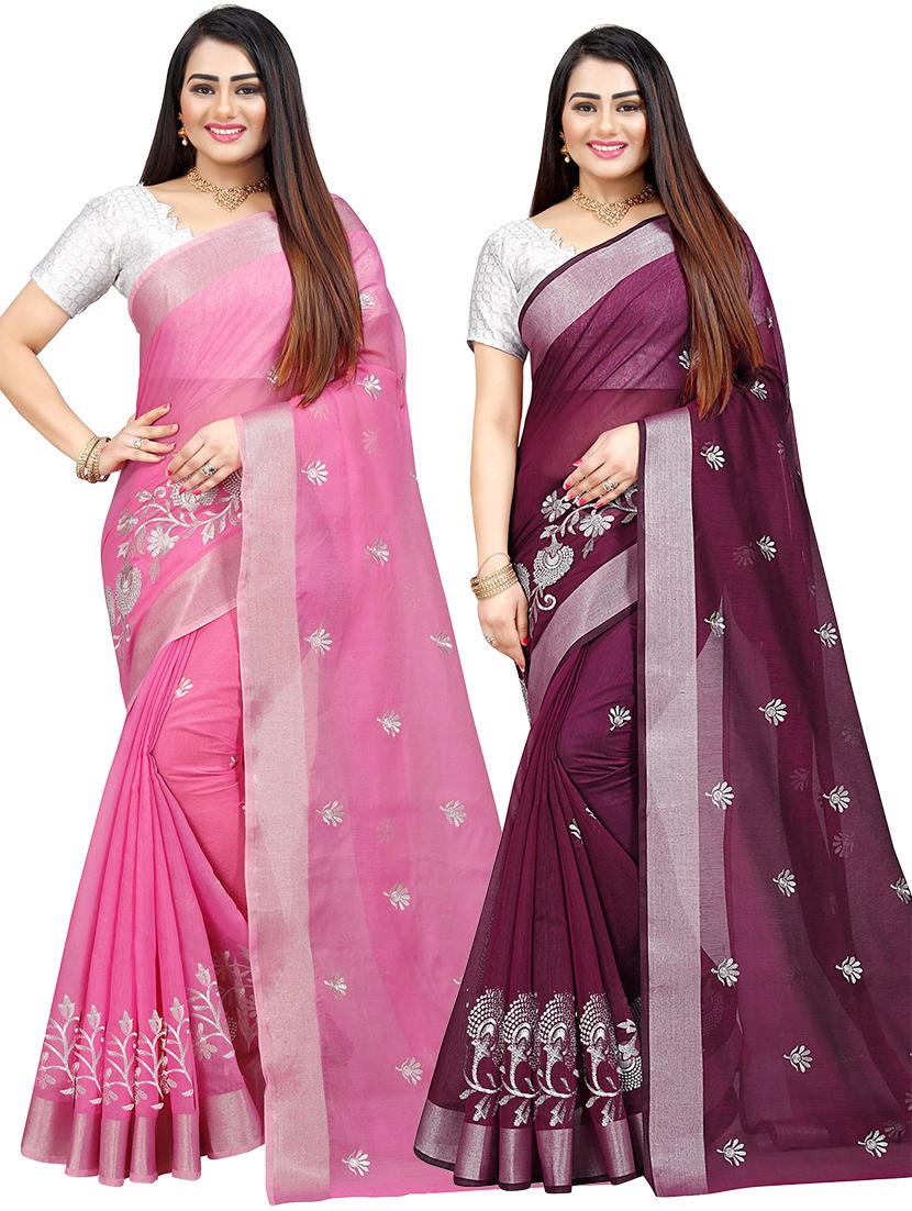 women pack of 2 self design combo sarees - 21543876 -  Standard Image - 0