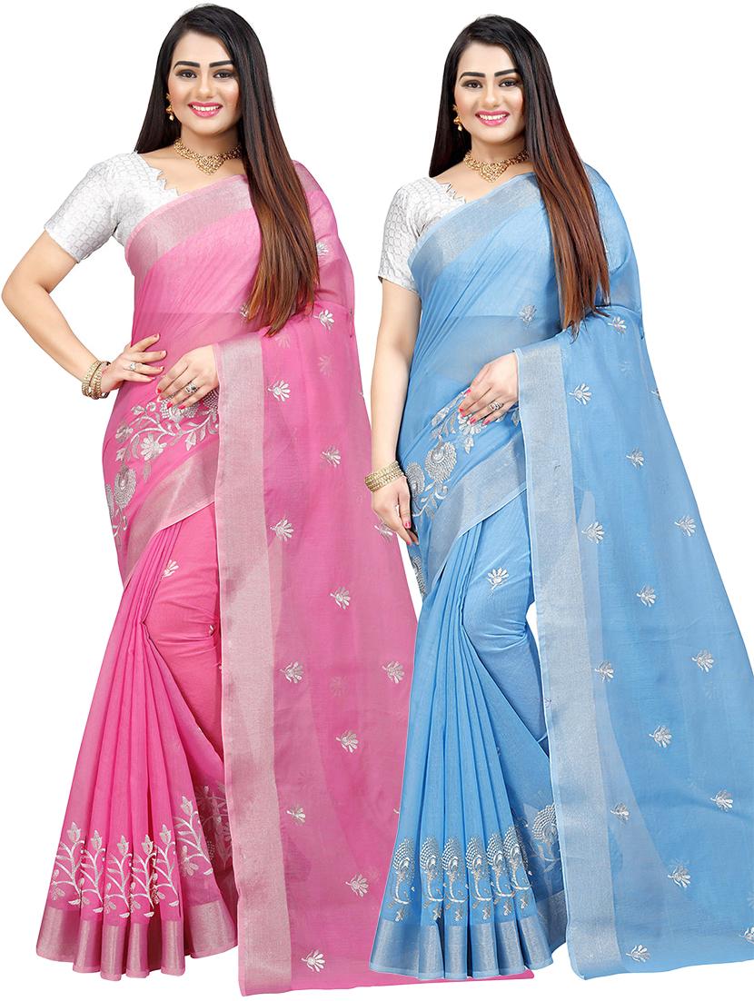 women pack of 2 self design combo sarees - 21543889 -  Zoom Image - 0