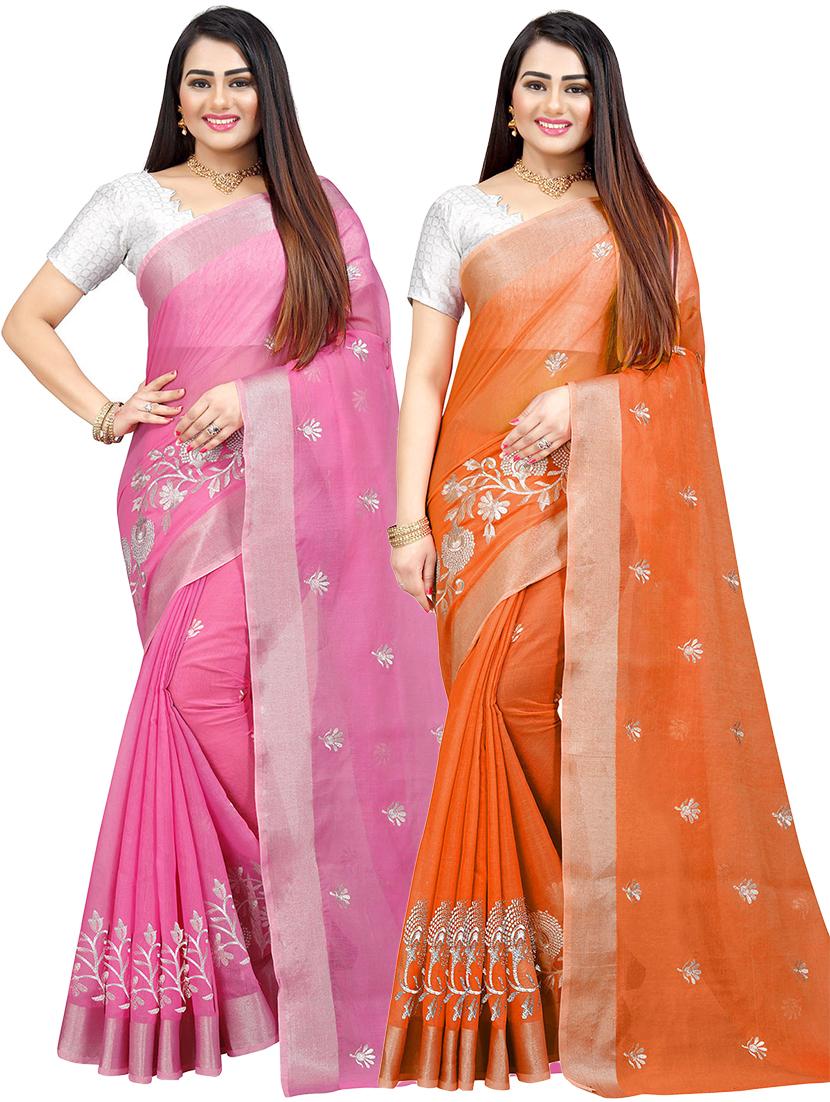 women pack of 2 self design combo sarees - 21543950 -  Zoom Image - 0