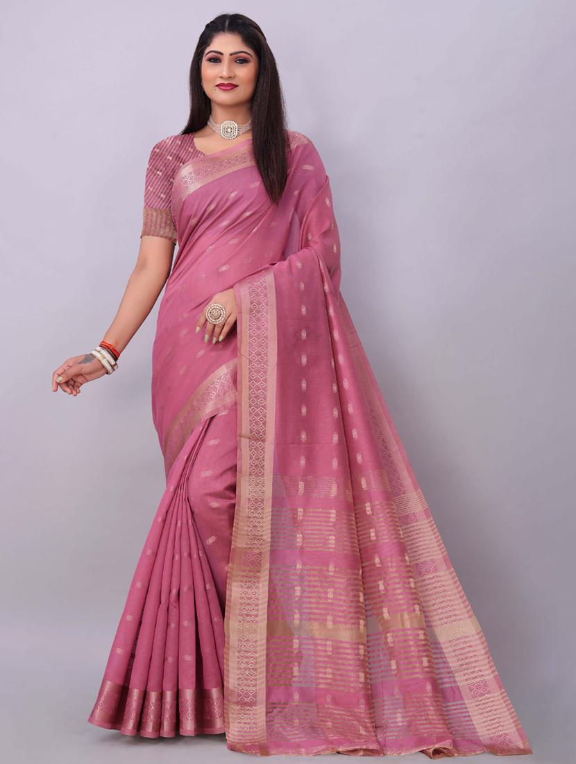 women pink assam silk saree