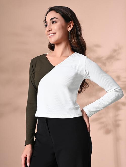 women v neck color block regular top - 21547332 - Very Small Image - 1