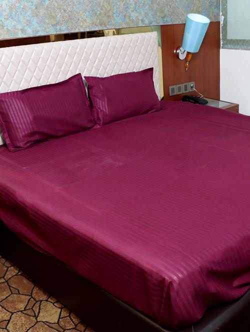 veahome cotton self striped double bedsheet with pillow cover - 21547418 - Standard Image - 0