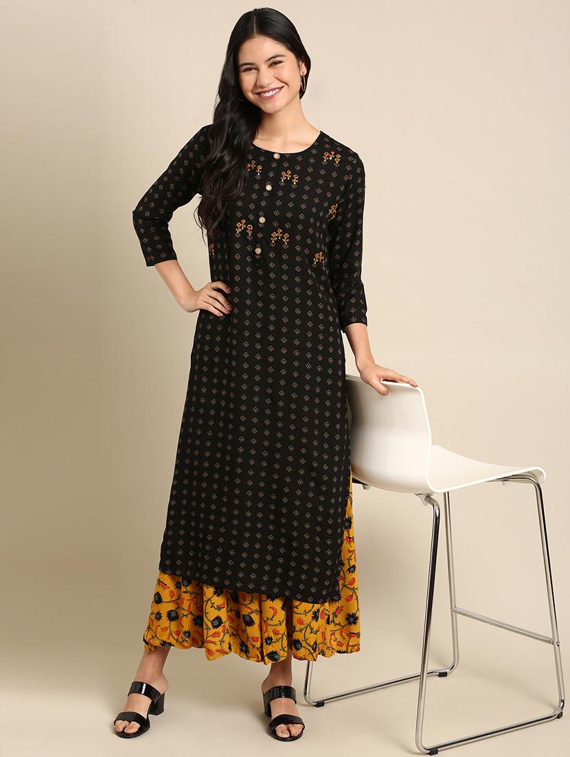 women black self design kurta palazzo set - 21550310 - Zoom Image - 0