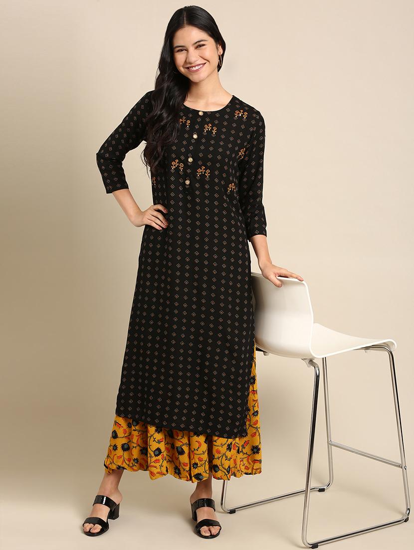 women black self design kurta palazzo set - 21550310 -  Zoom Image - 0