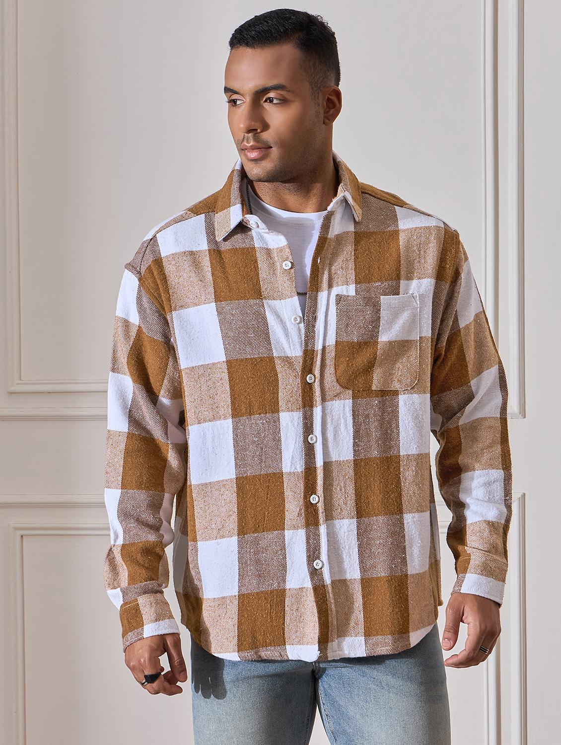 men checkered oversized casual shirt