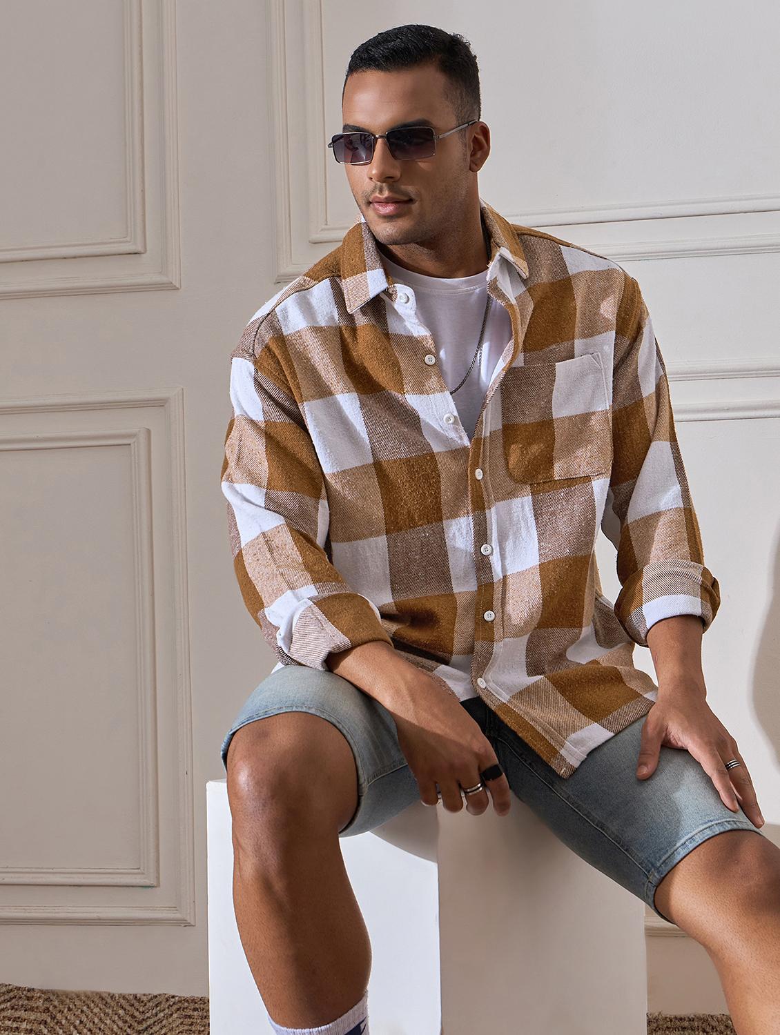 men checkered oversized casual shirt - 21555383 - Standard Image - 3
